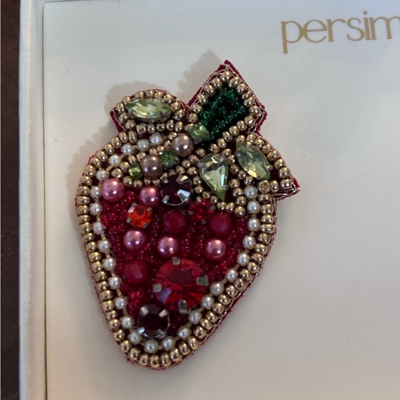 Pink and Green Crystal Beaded Strawberry Earrings - Picture 3 of 3